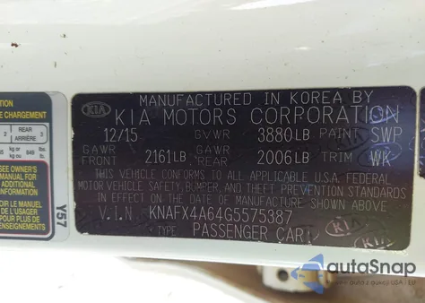 2016 Kia Forte Lx z USA, uszkodzony, nr VIN KNAFX4A64G5575387